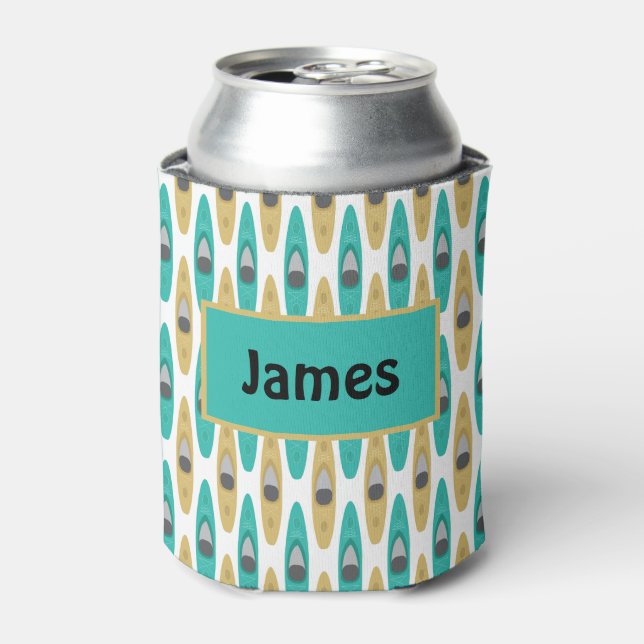 Kayaking Blue Taupe Watersport Can Cooler (Can Front)