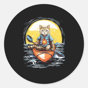 Kayaking Cat Kayaker Kayak Canoe Paddle Canoeing Classic Round Sticker