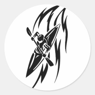 Kayaking Extreme Sport Graphic in Black & White Classic Round Sticker