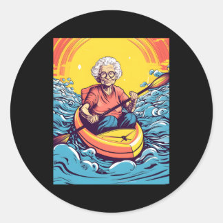 Kayaking Grandma Kayaker Kayak Canoe Canoeing Classic Round Sticker