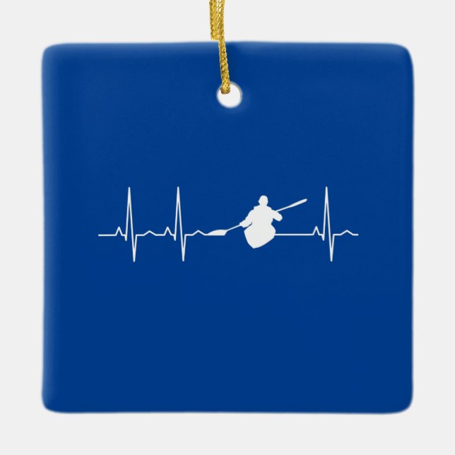 Kayaking Heartbeat Ceramic Ornament (Front)