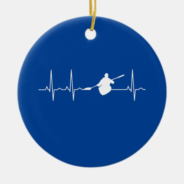 Kayaking Heartbeat Ceramic Ornament (Front)