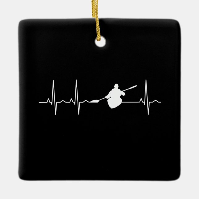 Kayaking Heartbeat Ceramic Ornament (Front)