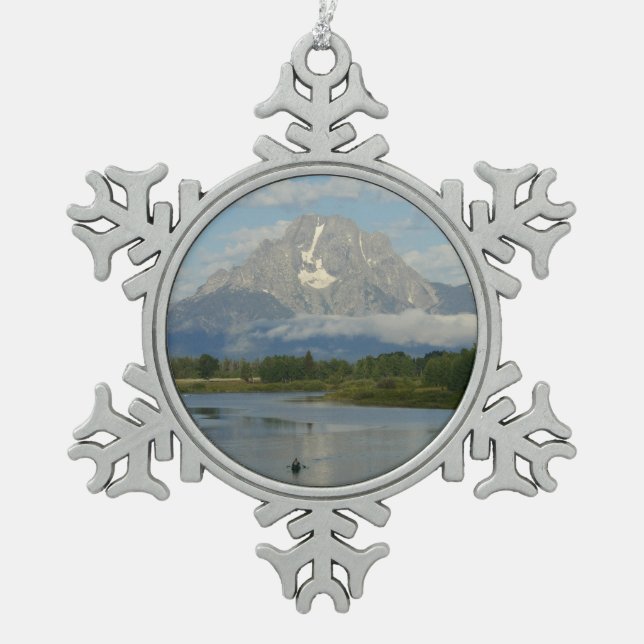 Kayaking in Grand Teton National Park Snowflake Pewter Christmas Ornament (Front)