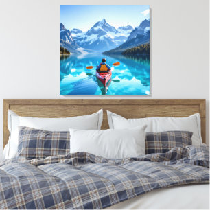 Kayaking in Mountains Beautiful Nature Canvas Print