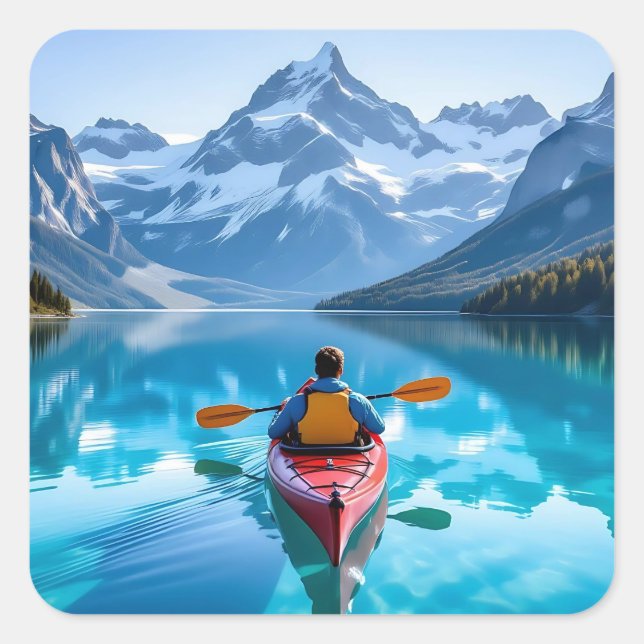  Kayaking in Mountains  Beautiful Nature Square Sticker (Front)