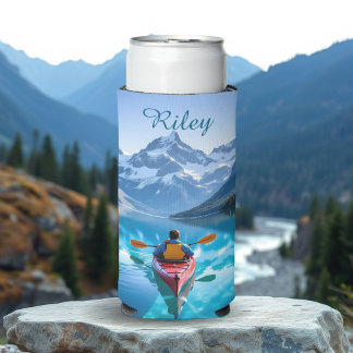 Kayaking in Mountains Personalised Seltzer Can Cooler
