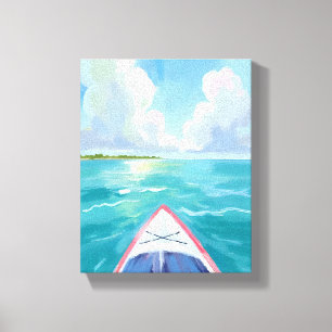 Kayaking Lake Watercolor Painting Blue Canvas Print