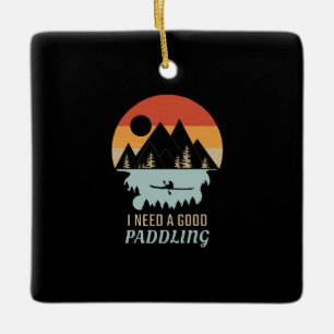 Kayaking Mountains Retro Ceramic Ornament