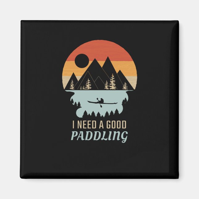 Kayaking Mountains Retro Magnet (Front)