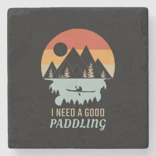 Kayaking Mountains Retro Stone Coaster