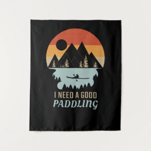 Kayaking Mountains Retro Tapestry
