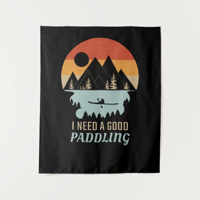 Kayaking Mountains Retro Tapestry (Front)