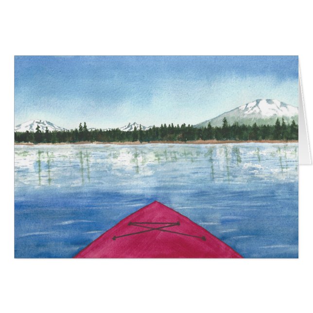 Kayaking on a Cascade Lake Watercolor (Front Horizontal)