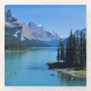 Kayaking on Maligne Lake at Spirit Island Glass Coaster