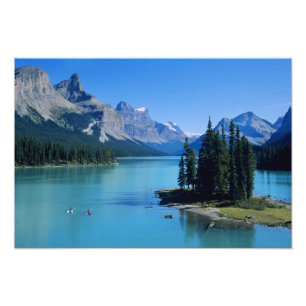 Kayaking on Maligne Lake at Spirit Island Photo Print