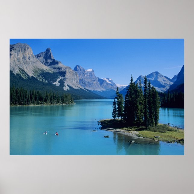 Kayaking on Maligne Lake at Spirit Island Poster (Front)