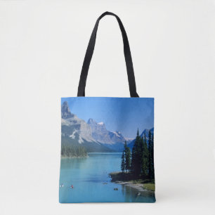 Kayaking on Maligne Lake at Spirit Island Tote Bag