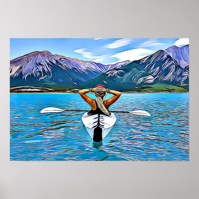 Kayaking on the Ocean by the Mountains Poster (Front)