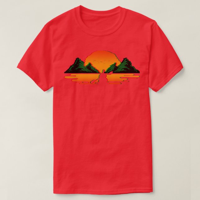Kayaking Retro Vaporwave Sunset Canoeing Kayak  T-Shirt (Design Front)