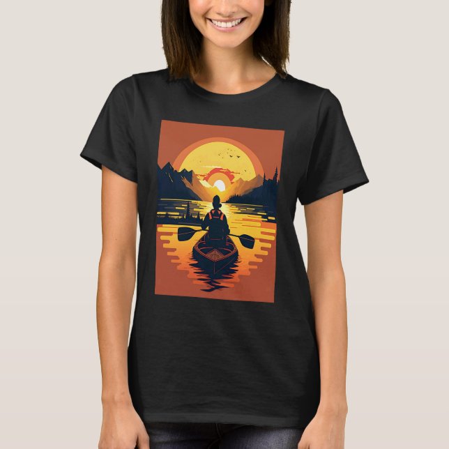 Kayaking River Camper River Boating In Sunset T-Shirt (Front)