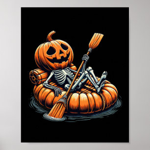 Kayaking Skeleton Funny Halloween Kayak Poster