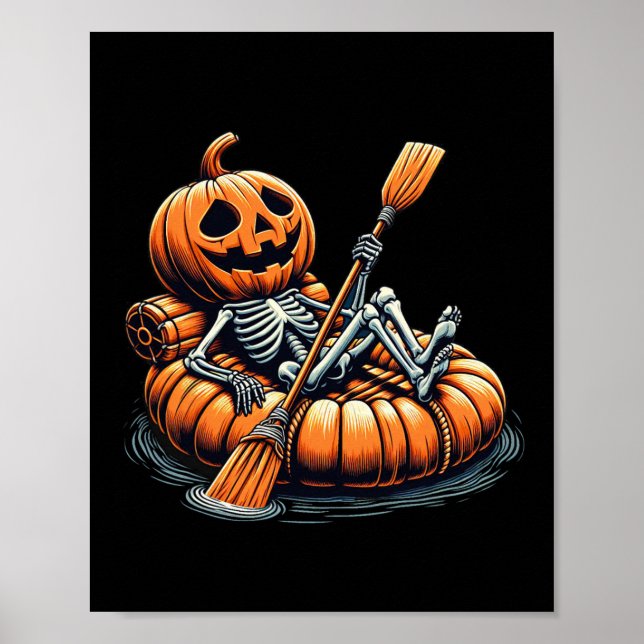 Kayaking Skeleton Funny Halloween Kayak  Poster (Front)