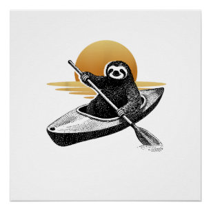 Kayaking Sloth Kayak, Kayaker, Canoe Paddling T-Sh Poster