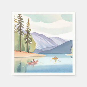 Kayaking the Lake Landscape Watercolor Napkin