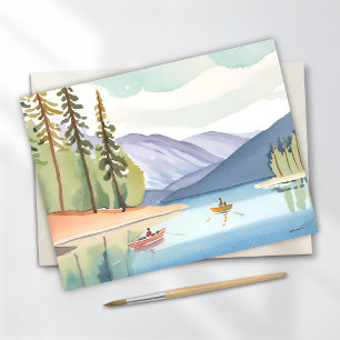 Kayaking the Lake   Landscape Watercolor Postcard
