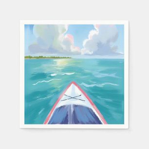 Kayaking Watercolor Painting Lake Napkin