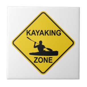 Kayaking Zone Road Sign Ceramic Tile
