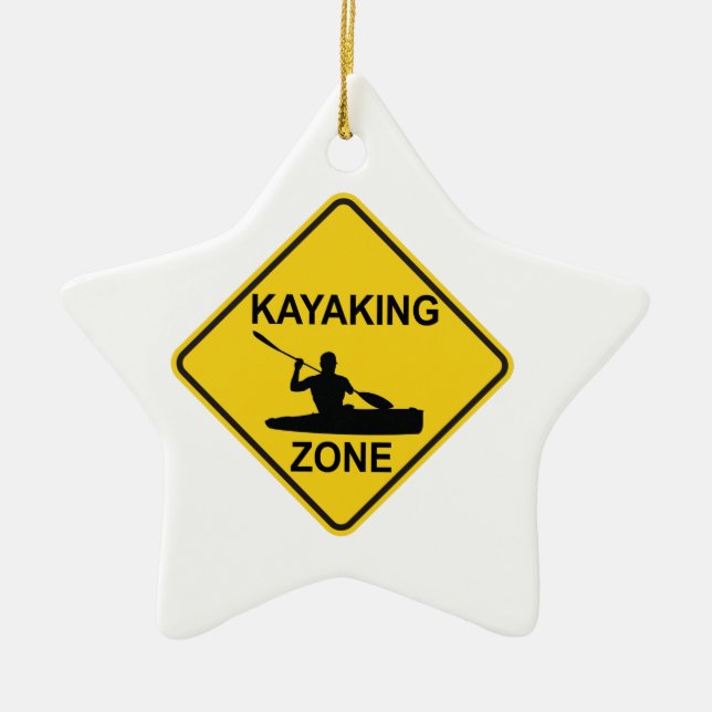 Kayaking Zone Road Sign Ceramic Tree Decoration (Front)