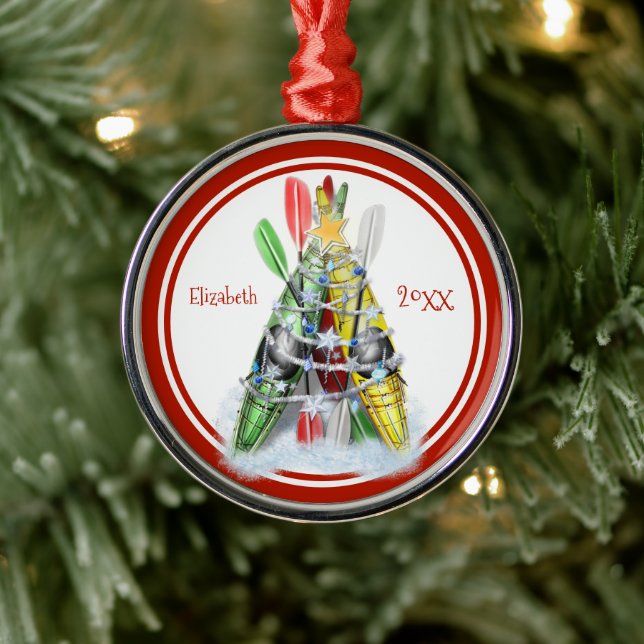 Kayaks decorated as Christmas tree personalised Metal Ornament (Tree)