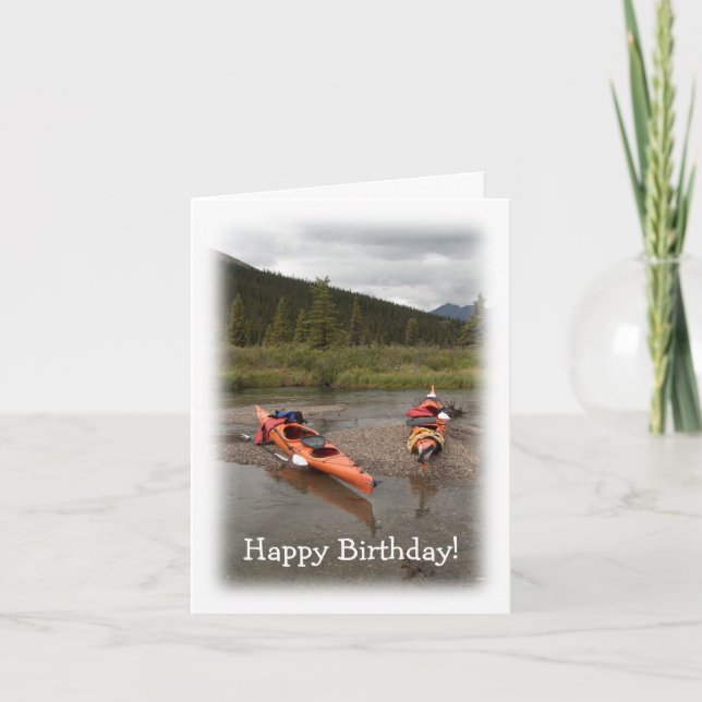 Kayaks on an Island; Happy Birthday Card (Front)