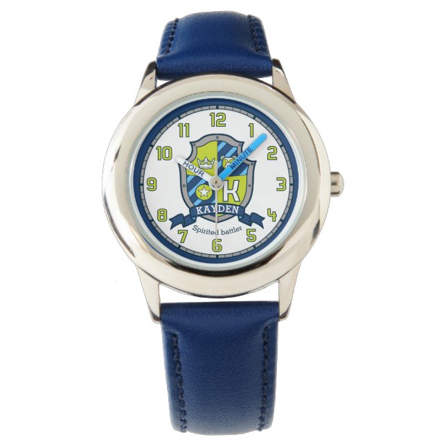 Kayden name meaning crest letter K bear blue green Watch (Front)