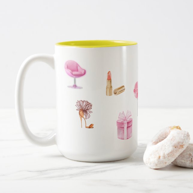 Kaye and Summer Whimsical Two-Tone Coffee Mug (With Donut)
