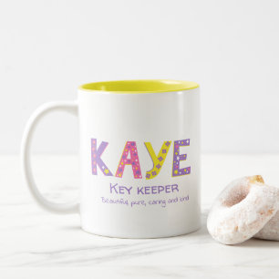 Kaye girls name meaning yellow purple flower stars Two-Tone coffee mug