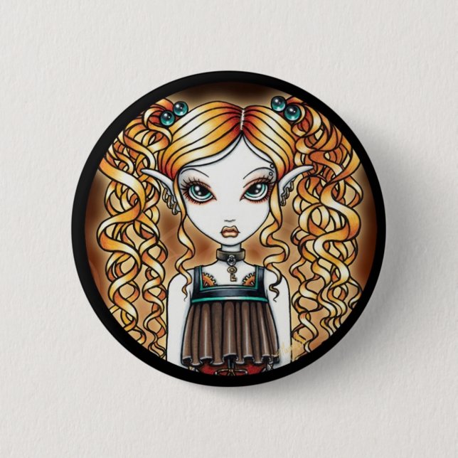 "Kayla" Steampunk Fairy Close Up Pinback Button (Front)
