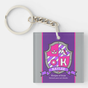 Kaylee custom name meaning letter K knights crest Key Ring