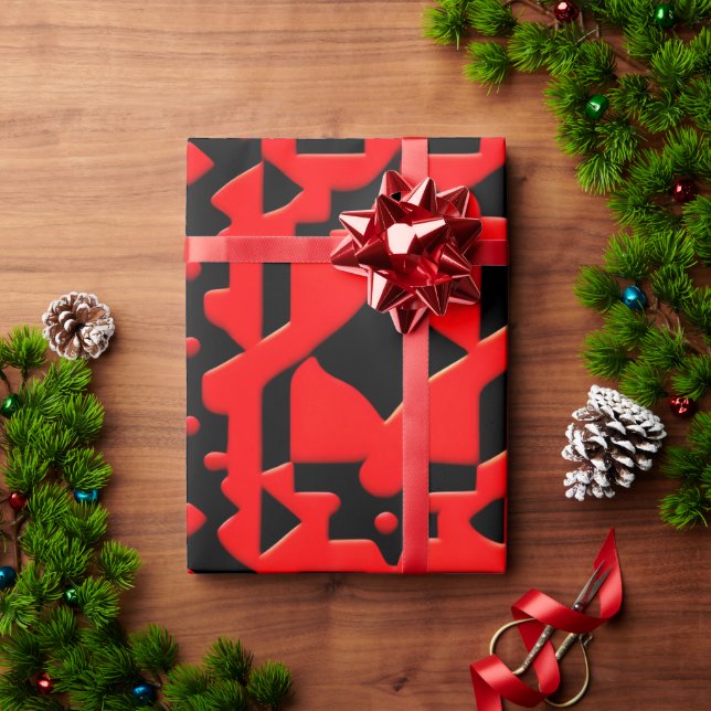 Kazakh Batik Red Geometric Pattern Wrapping Paper (Holiday Gift)