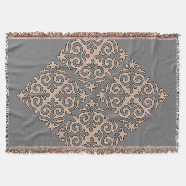 Kazakh ornament pattern throw blanket (Front)