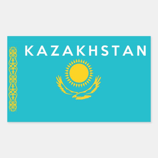 kazakhstan country flag symbol name text rectangular sticker (Front)