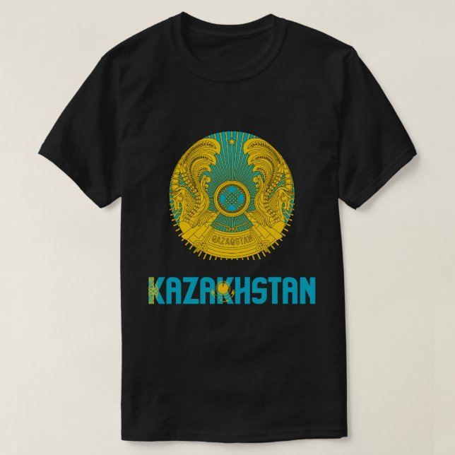 Kazakhstan Flag and Coat Of Arms Patriotic T-Shirt (Design Front)