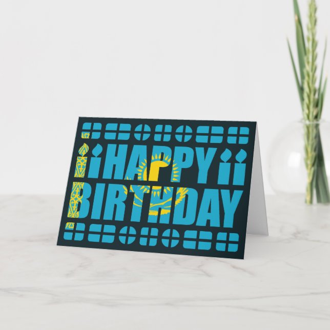 Kazakhstan Flag Birthday Card (Front)