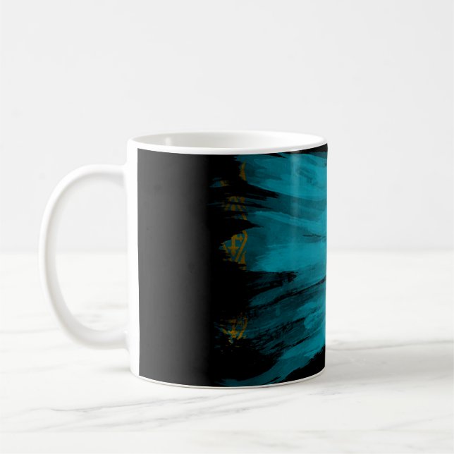 Kazakhstan flag brush stroke, national flag coffee mug (Left)