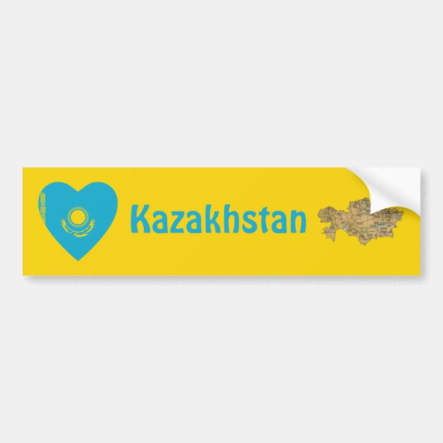 Kazakhstan Flag Heart + Map Bumper Sticker (Front)
