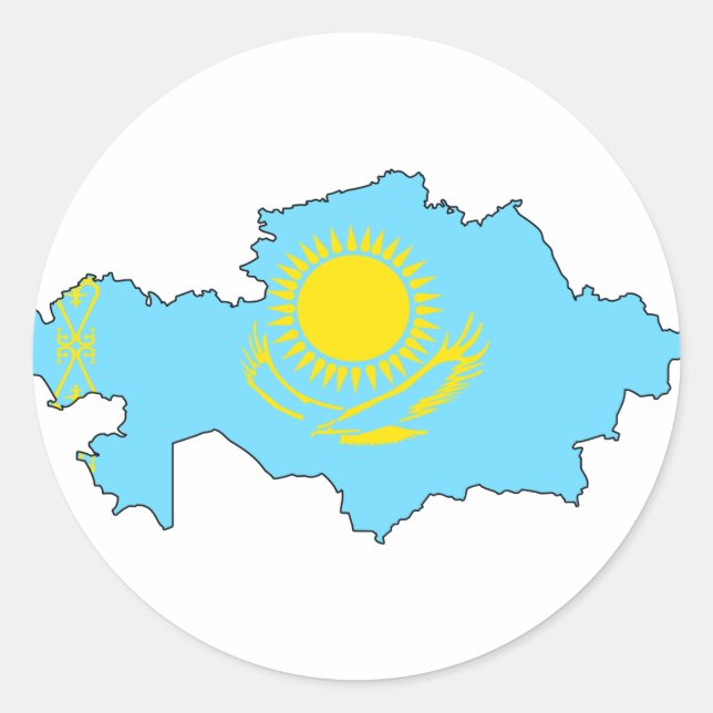 Kazakhstan flag map classic round sticker (Front)