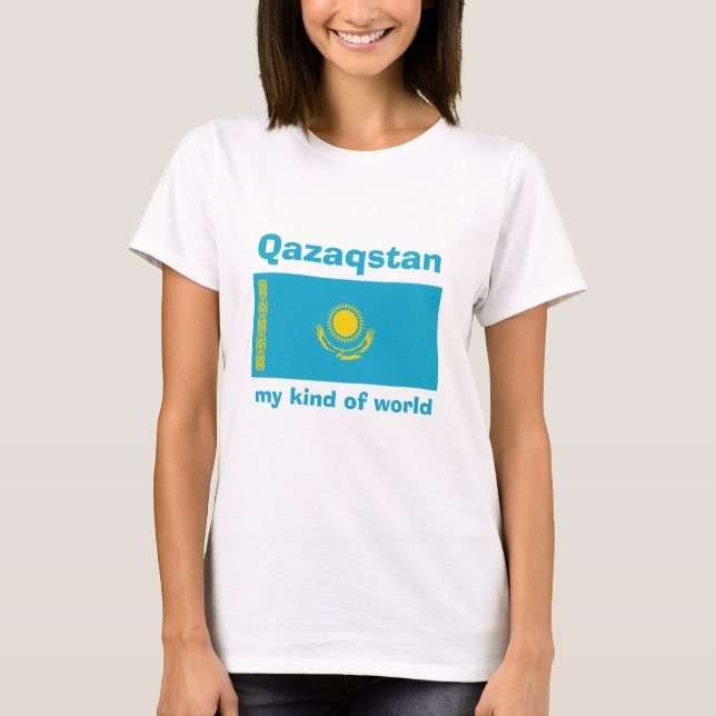 Kazakhstan Flag + Map + Text T-Shirt (Front)