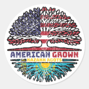 Kazakhstan Kazakh American USA Tree Roots Flag Classic Round Sticker